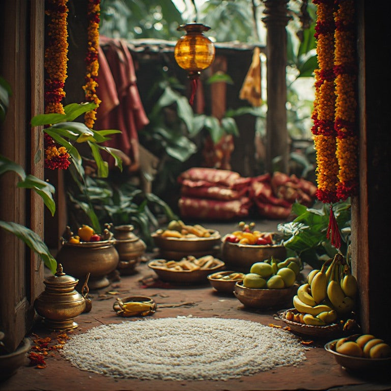 Vibrant festival decorations and ceremonial items from Tamil traditions