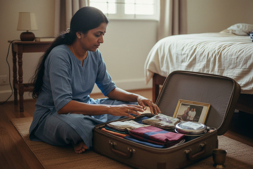 Objects and mementos carried across borders representing Tamil migration, memory and home