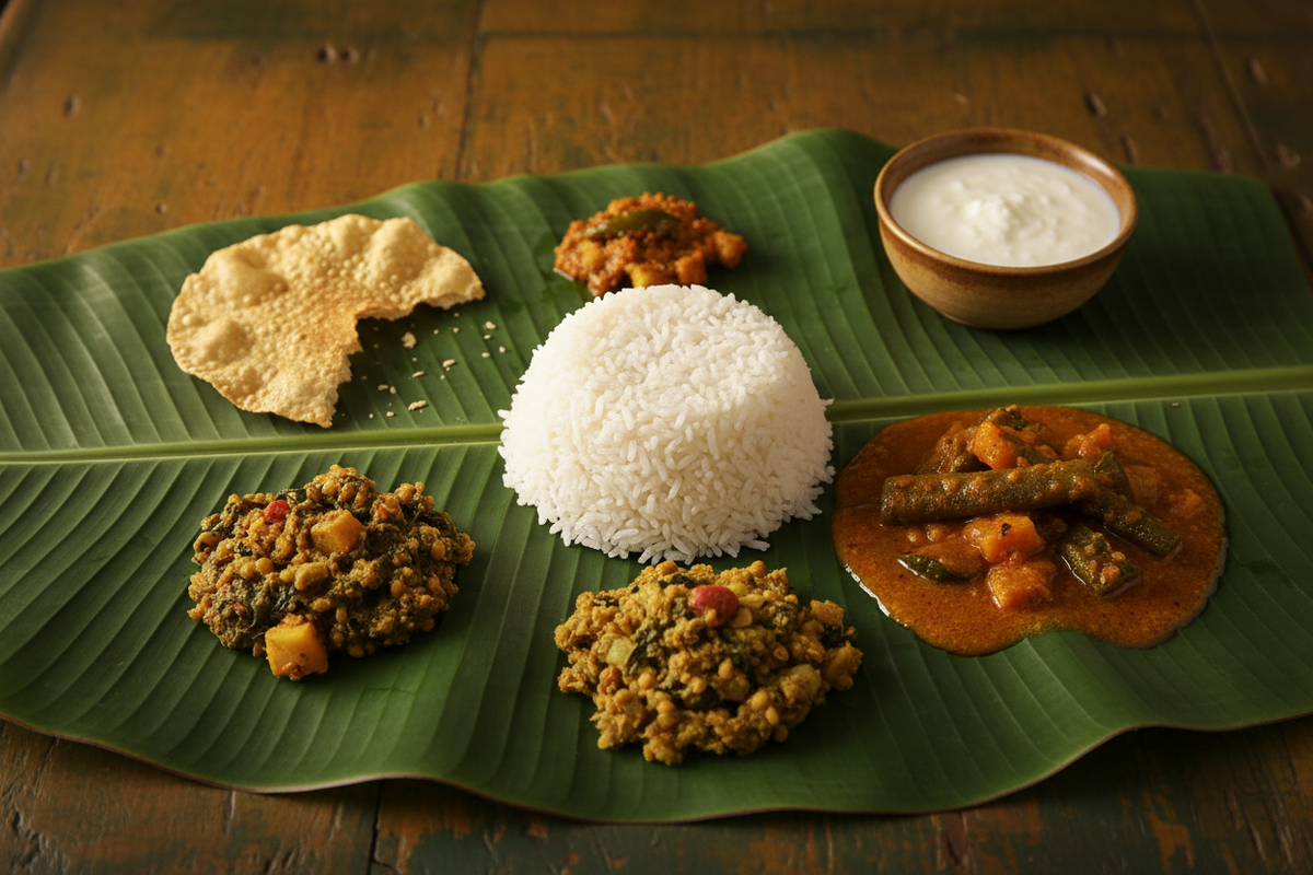 A simple vegetarian Tamil meal representing questions about Purattasi fasting and Christian faith