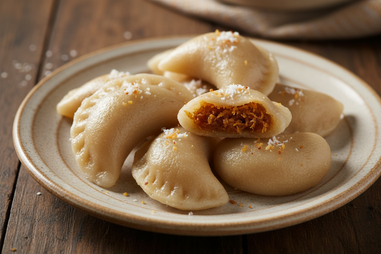 Sweet Kozhukattai / Modakam: Steamed Rice Dumplings with Coconut and Jaggery